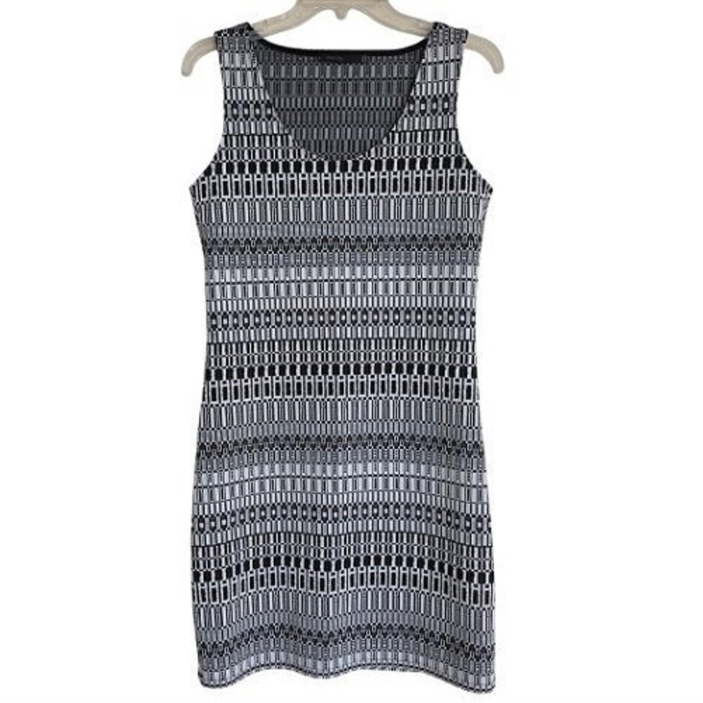 Twenty Montreal Geometric Jacquard Mini Sheath Dress Women Blk/Whi Medium EUC - Picture 3 of 6